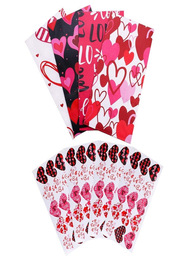 Cooraby 48 Pieces Valentines Day Paper Bags Kraft Party Hearts Gift Bags Craft Paper Bags with 60 Pieces Label Stickers for Valentine's Day Party Supplies - Image 4